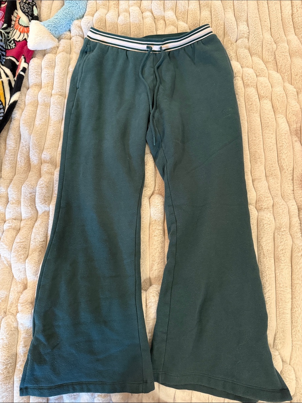 VS Pink Dark Green Flared Sweatpants with Striped Waistband